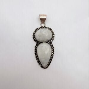 Large Vintage Sterling Silver Rainbow Moonstone Pendant Artisan Boho 925